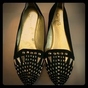 Black Suede & Gold Studded Flats